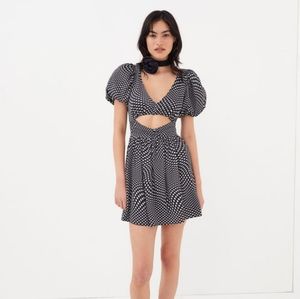 NWT For love and lemons Anya puff,sleeve polka-dot cut-out backless mini dress